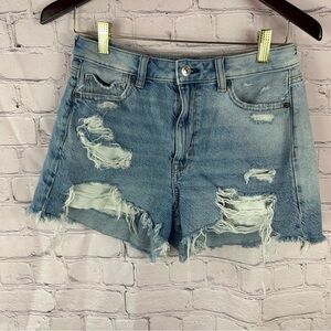 American Eagle Outfitters Blue Jean  mom Shorts High-Waisted Frayed cut off sz 6